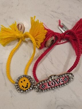 Handmade Beaded Bracelets - Yellow Smile & Pink Love